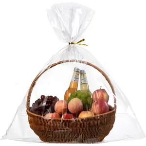 50 count Clear Cellophane Bags, 24x 30 Inches Large Clear Basket Bags Plastic Cellophane Wrap for  Baskets Packaging with Twist Ties