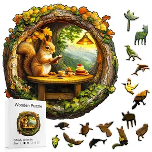 Obtain this Difficult Shaped Wooden Puzzle Squirrel's Tea Party in the Valley of Autumn Ideal for Party Games DIY Gifts and Challenge Puzzle Lovers Toddler Alphabet
