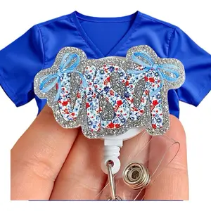 Glitter My Badge Summer USA Red White and Blue Popsicle badge reel for nurse and hospital workers. Badge clip Badge pull - Retractable swivel clip with a 360 rotation. Great gift for coworker. Healthcare