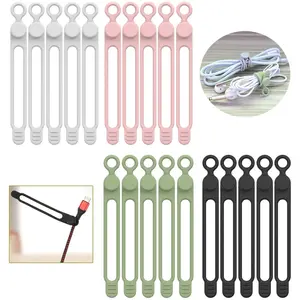 [20Park] Silicone Cable Ties,Reusable Cable Management Organizer, Multipurpose Elastic Cord Organizer for Bundling and Fastening Cable Cords Wires(black,white,pink,green)