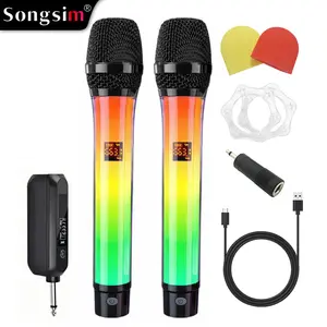 Songsim-WX82 2-in-1 RGB wireless microphone set (pack of 2), LED display, Type‑C charging port, metal mesh head, high fidelity—ideal for live streaming, recording, TikTok, vlogs, and singing