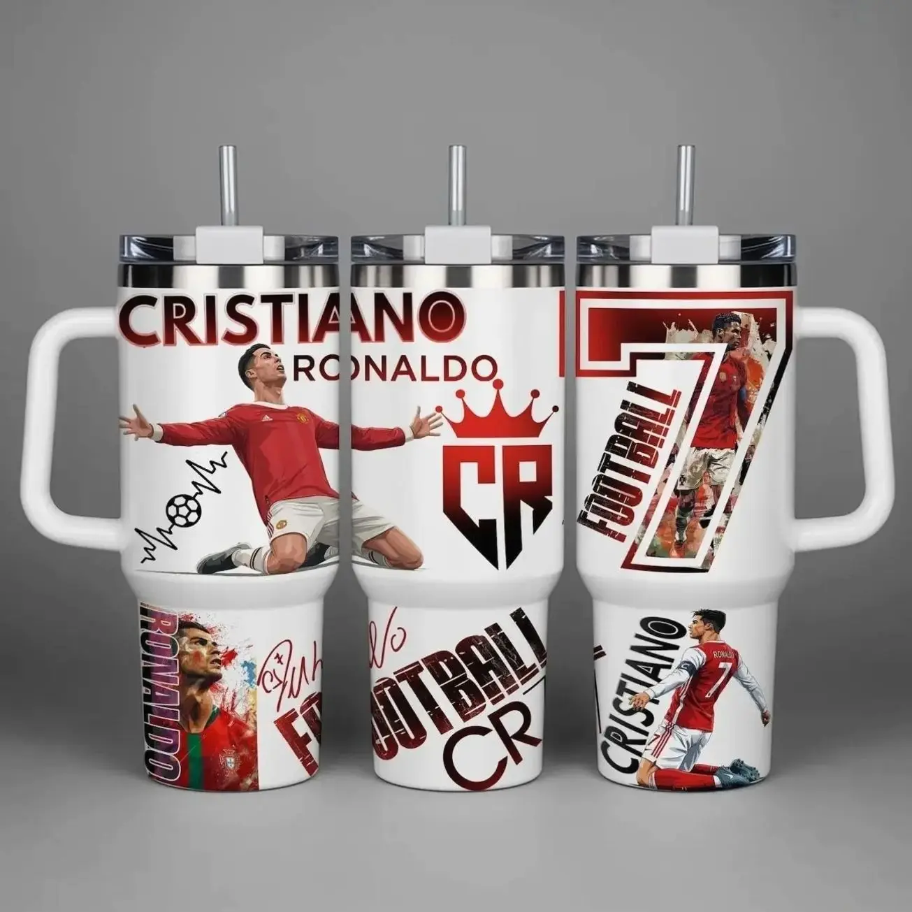 [CR7] Ronaldo Legend 20oz & 40oz Tumbler With Handle – Champion Stainless Steel Cup, Vacuum Insulated Travel Mug, Iced Coffee Drinkware, Gift For Football Fans