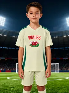 Wales Dragon Football Set for Kids, Short Sleeve Shirt and Shorts, Sports, Outdoor Training, Role Play Costume, Fan Merchandise