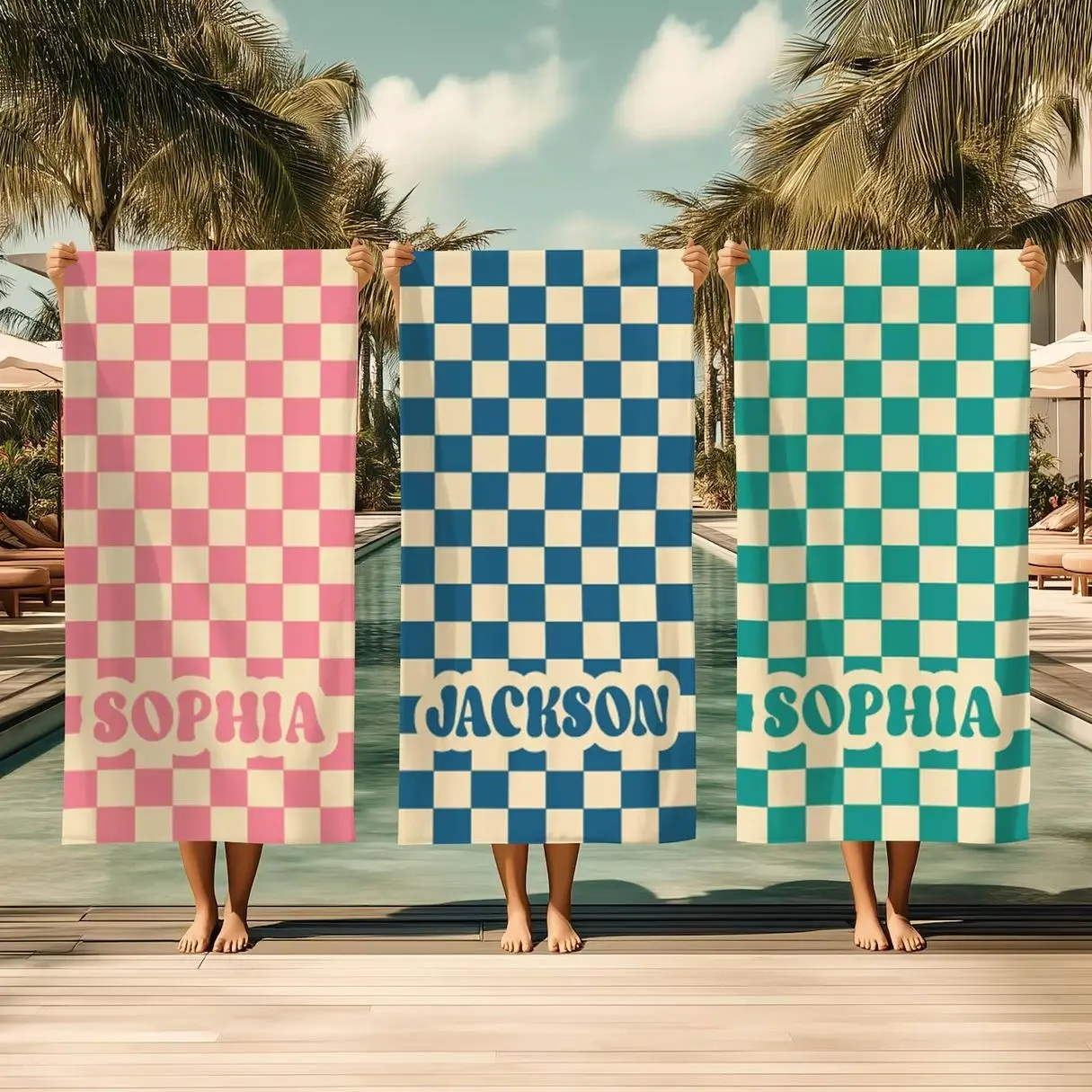 Personalized Checkerboard Beach Towel: Custom Bachelorette Gift