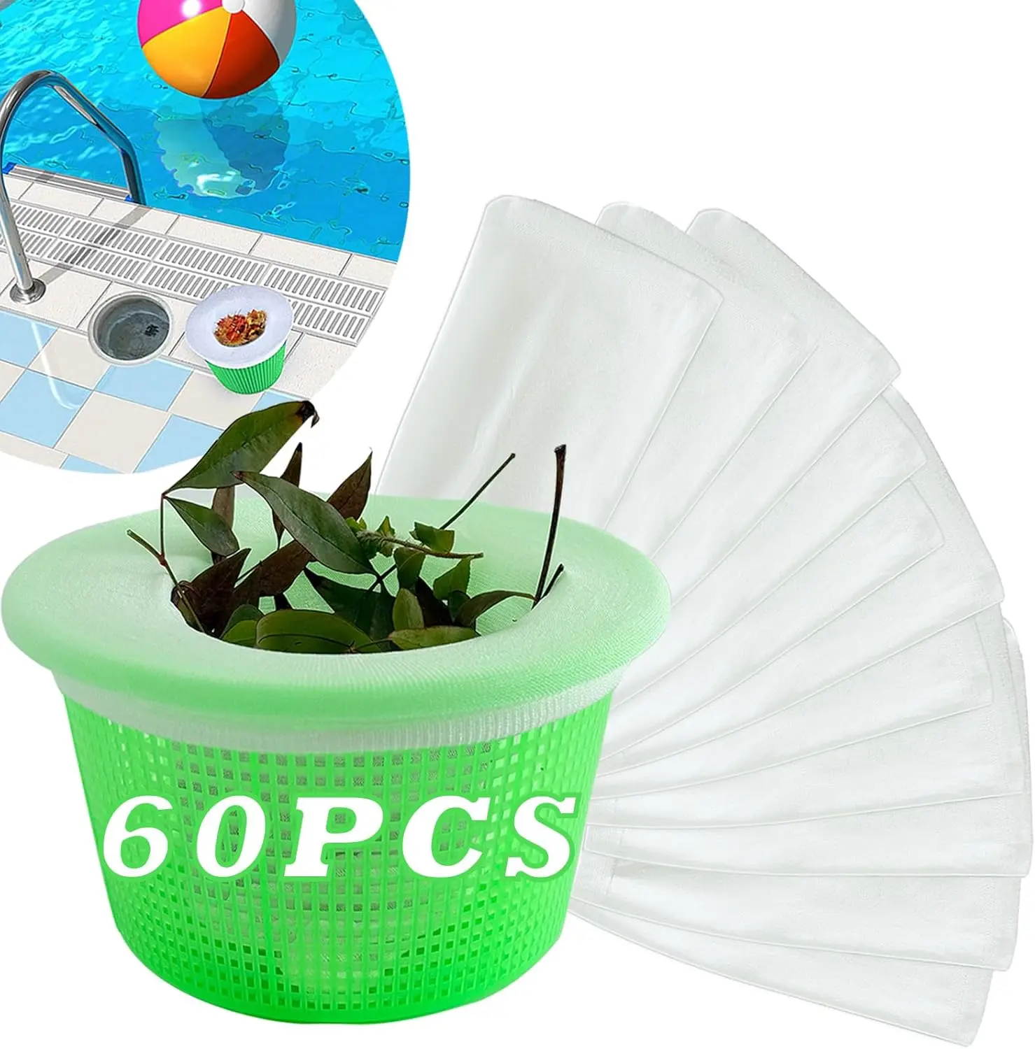 60 count Pool Skimmer Socks Above Ground and Inground Pool, Pool Skimmer Basket Nets, Ultra Fine Mesh Screen Pool Filter Socks for Pool Skimmer Basket