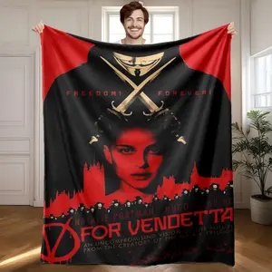 1 piece V for Vendetta movie poster themed flannel blanket - Super soft fluffy flannel sofa blanket, suitable for beds and sofas, all-season use, modern geometric pattern design, digital printing, 100% polyester material, machine washable, suitable