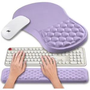 2 in 1   Pad Wrist Support & Wrist Rest for Computer Keyboard Set, with    Massage Bulge and Full Memory Gel Design (2In1 Set, Lavender)