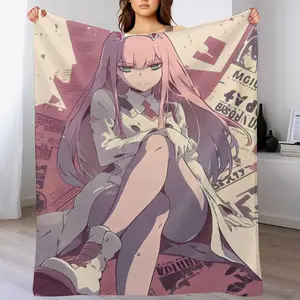 Darling in the Franxx Zero Two Anime Throw Blanket, Soft Flannel 02 Retro Style Blanket, Cozy Anime Decor for Couch Bed, Anime Lover Gift