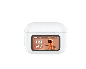 Earbuds with screen TWS Noise Cancelation Earphone Wireless Headphones HiFi Stereo Earphones with ENC Noise Canceling Mic 35H Playtime Bluetooth 5.4 Sport Earphones with LED Power Display for Android IOS White Visible Touch Screen touch function