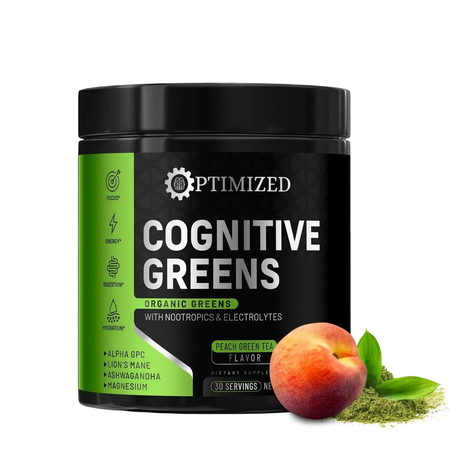 Optimized Cognitive Greens - Nootropic Brain Supplement for Focus, Memory, & Moo...