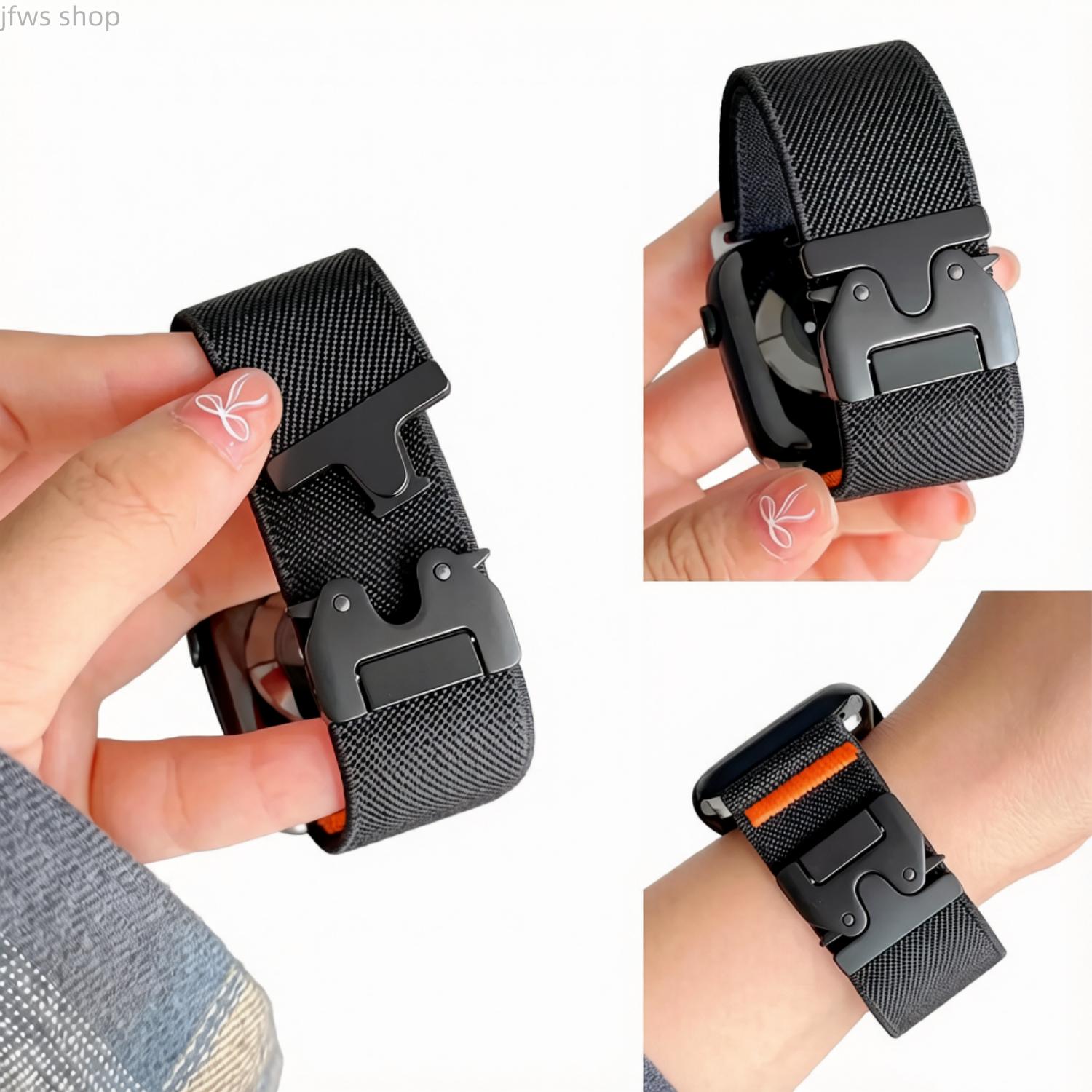 iWatch Band Parachute Buckle Nylon Stretchy Nylon Loop Strap Compatible With Ultra 3 Ultra 2 Ultra 49mm Series 11 10 9 8 7 6 SE 38mm 40mm 41mm 42mm 44mm 45mm 46mm Adjustable Comfortable Durable Lightweight Smartwatch Strap Daily