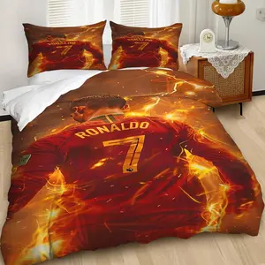 Dynamic Ronaldo 7 Duvet Cover Set, Soccer Player Print Bedding Set, Power and Energy Inspired Design, Perfect for Sport Fan's Bedroom Decor, Ultra Soft and Comfortable, Contains 1 duvet cover, 1 or 2 pillowcases (without filling), Bed Sets Supplies