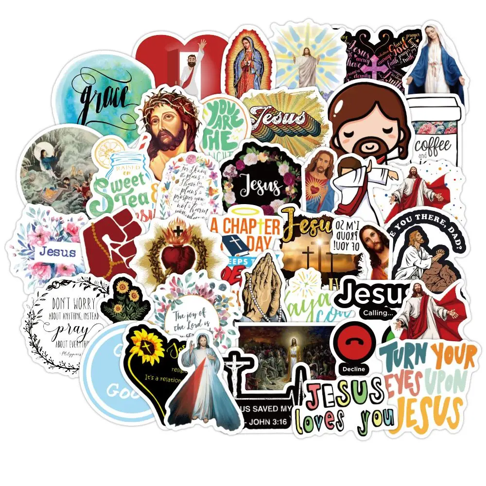 Jesus Sticker, 50pcs/set Waterproof Vinyl Decal, Decorative Sticker for Laptop, Water Bottle, Luggage, Bible, Holy Bible Sticker for Kids, Teens, Adults, Ornaments, Sticker Packs