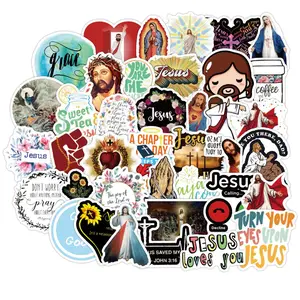 Jesus Sticker, 50pcs/set Waterproof Vinyl Decal, Decorative Sticker for Laptop, Water Bottle, Luggage, Bible, Holy Bible Sticker for Kids, Teens, Adults, Ornaments