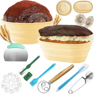 Silicone Sourdough Proofing Basket - Beige, 9 Inch Round & 10 Inch Oval Foldable Bread Proofing Bowl, Sourdough Starter Kit