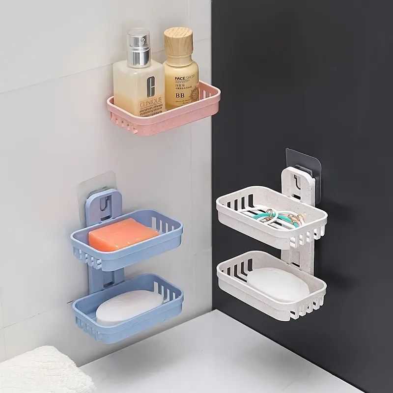 1pc Double layer soap rack with drainage sponge rack - wall mounted bathroom storage rack