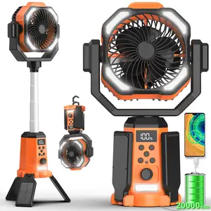 20000mAh Tripod Fan Portable Rechargeable – Outdoor Tent Table Fan with LED Lantern & Remote, 270° Pivot Head, Stepless Speed Control, Foldable Hook for Camping Picnic Barbecue Jobsite Home Workshop