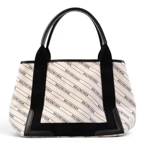 Pre-owned Balenciaga canvas Tote Bags White Navy Cabas Tote Bag A26052016