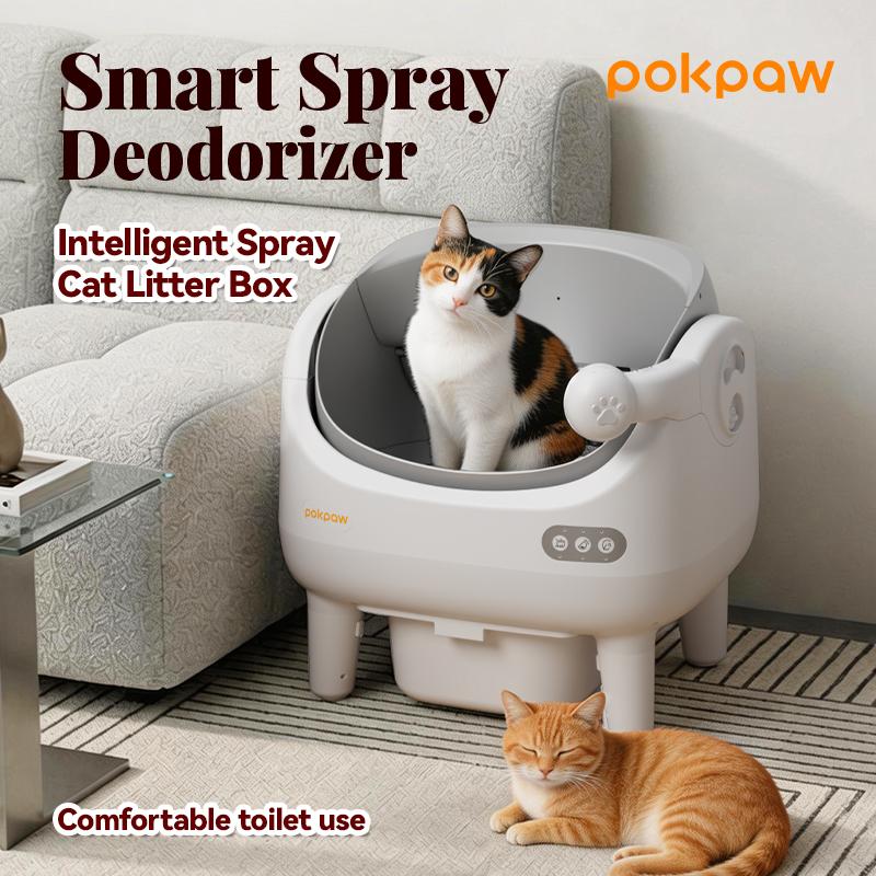 POKPAW Smart Spray Automatic Cat Litter Box, Deodorizing Spray for Summer, US Local Fast Shipping, 1-Year Free Replacement for Non-Artificial Damage