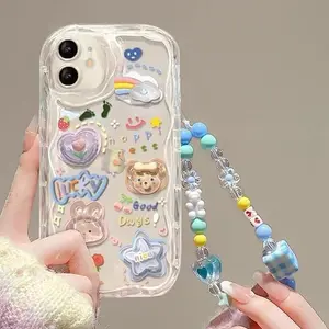 Cute Phone Case for iPhone 11 Teens Case with Cute Clear 3D Bear Floral Aesthetic Phone Case with Lovely Bear Heart Charm Phone Case Girly Woman