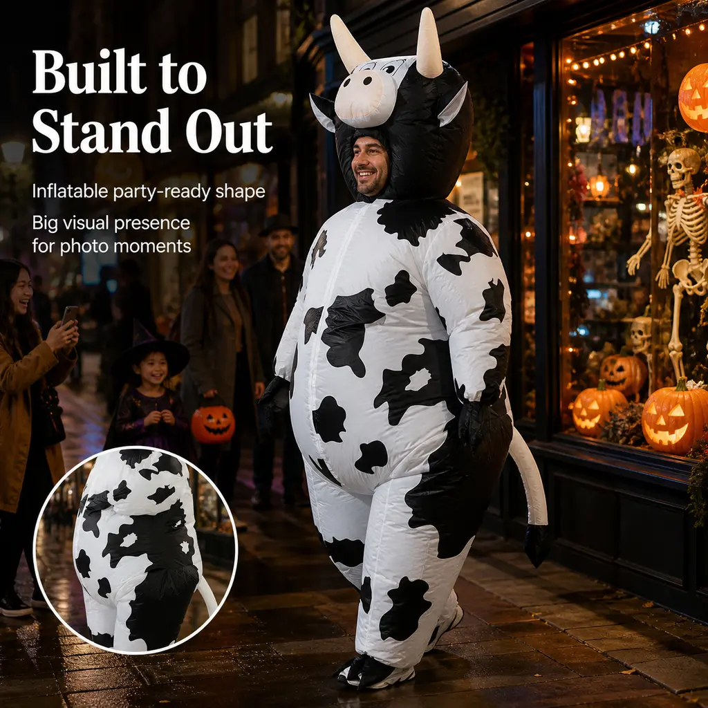 Men's Inflatable Cow Costume Jumpsuit - Men's Special Occasion Clothing for Cosplay, Halloween Parade Outfit Fabric