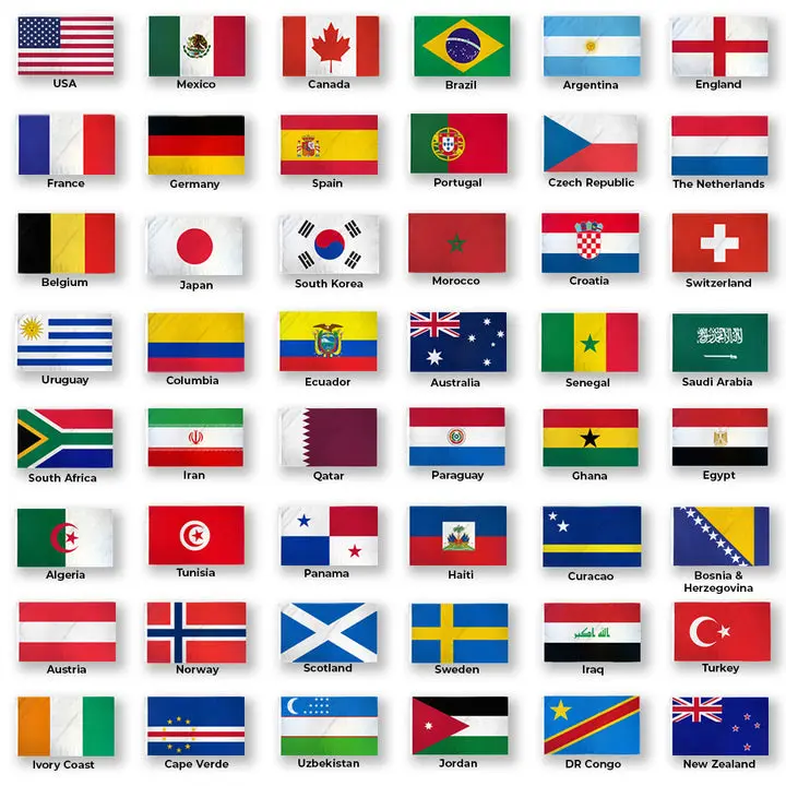 48-Country International Soccer Flag Set - 2x3ft Draped Outdoor Party Banner, Party Decorations Banners, Wall Hanging Backdrop for Home Festive Supplies