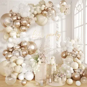152PCS Neutral Balloon Garland Kit – White, Nude, and Metallic Champagne Gold Balloons with Clear Accents for Wedding, Baby Shower & Party Decor