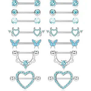 Fansilver 14G Nipple Rings for Women Surgical Steel Nipple Piercing CZ Heart Butterfly Barbell  Cute Nipple Body Piercing Jewelry for Sensitive Skin