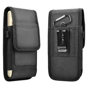 Vertical Double Layer Cell Phone Holster for 5.5–6.9" Phones Belt Clip Case with Card Holder & Carabiner Oxford Cloth Phone Pouch