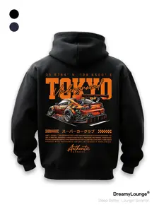 Racing Style Jdm Large Wing Print Hoodie, Loose Fit Casual Sweatshirt with Pockets, Breathable for Daily Wear at Home or Outdoors