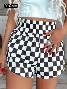 Women's Plaid Print High Waist Shorts, Checker Shorts, Casual Comfy Breathable Shorts for Daily Wear, Ladies Bottoms for Spring & Fall