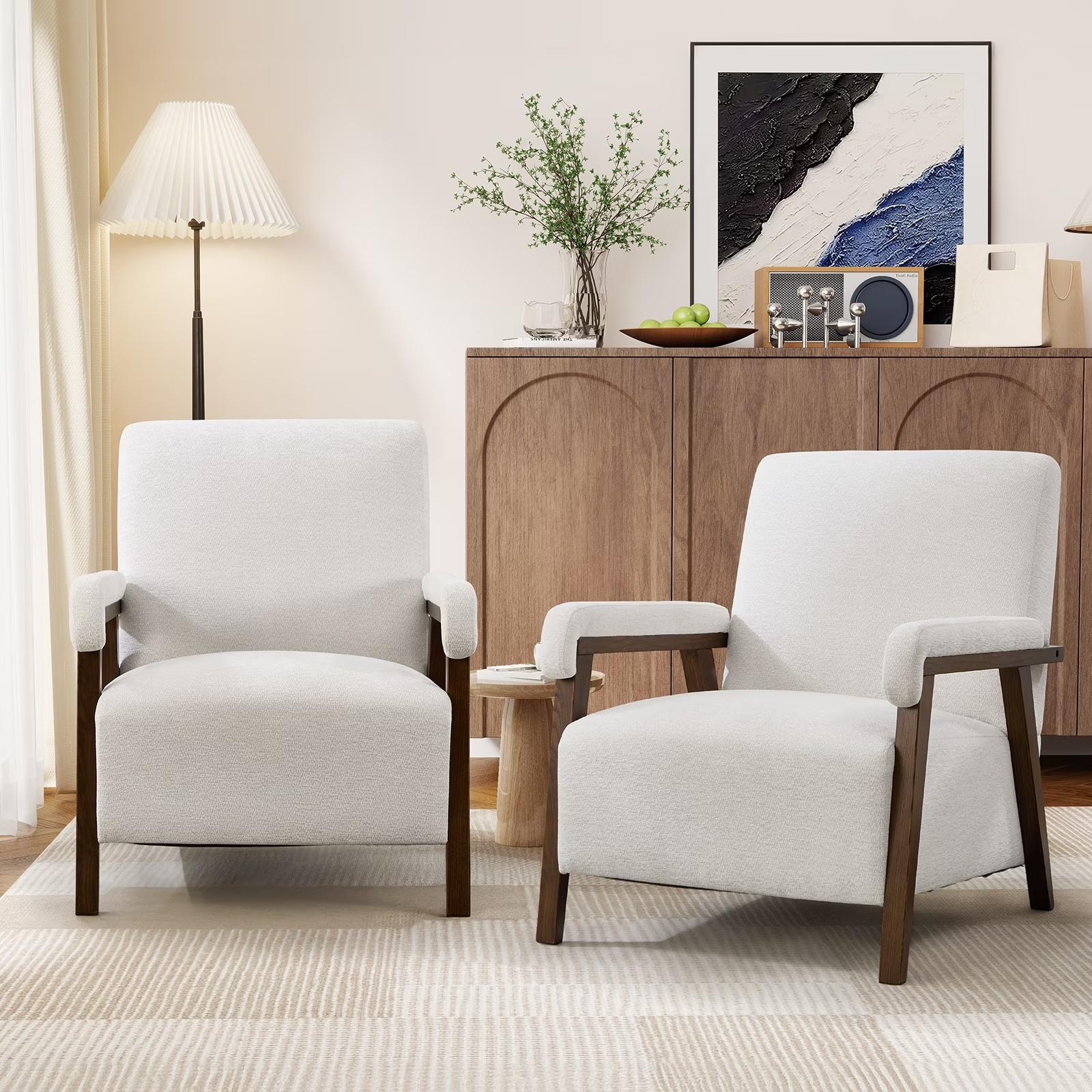 Ebello Overstuffed Upholstered Armchair, Short Plush Accent Chair with Thick Cushion, Padded Armrests and Solid Wood Frame for Living Room & Bedroom