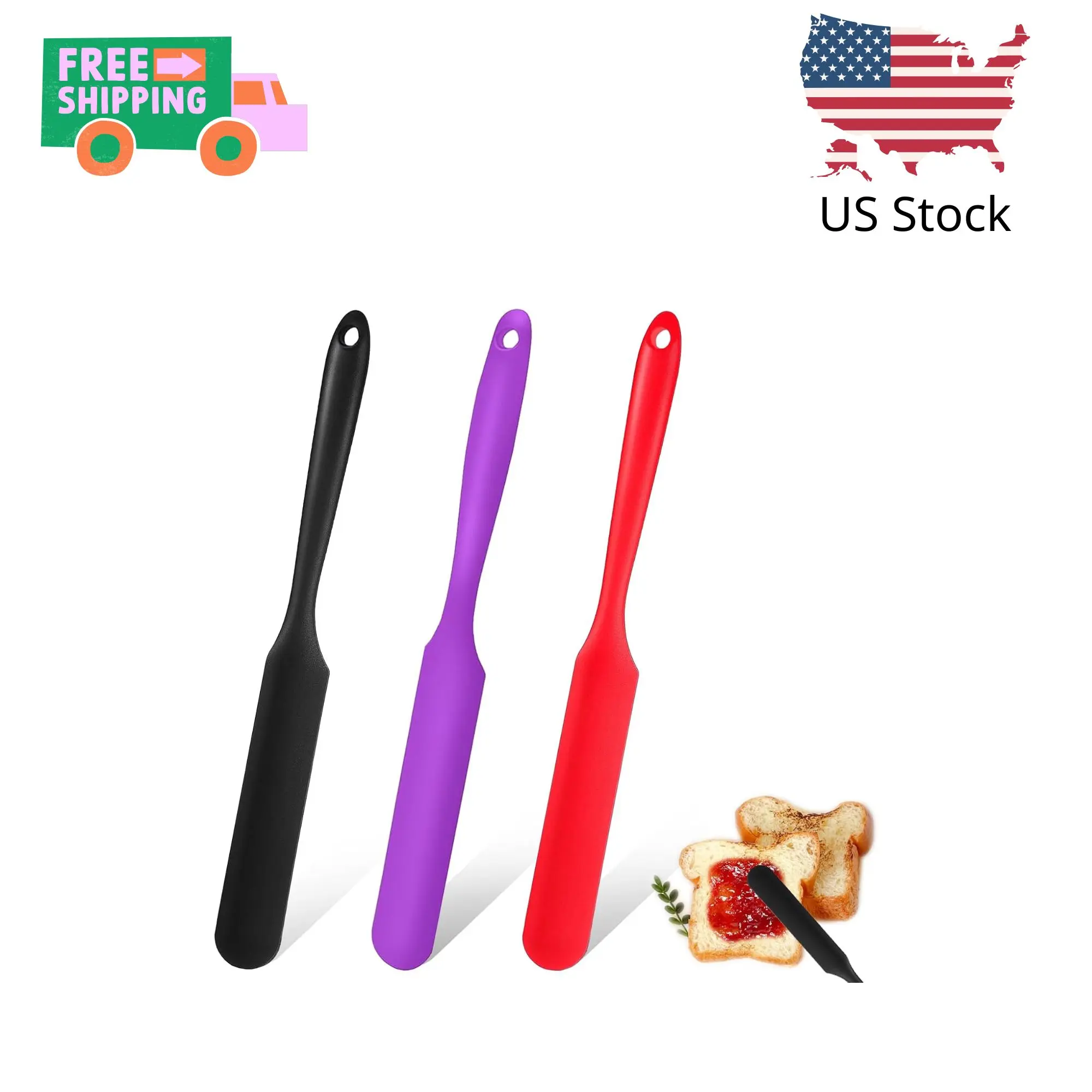 Silicone Jar Spatula, 3Pcs Spatulas Kitchen Set, Heat Resistant Jam Spreader