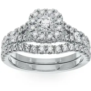 1 1/4Ct Cushion Halo Diamond Engagement Wedding Ring Set in White or Yellow Gold