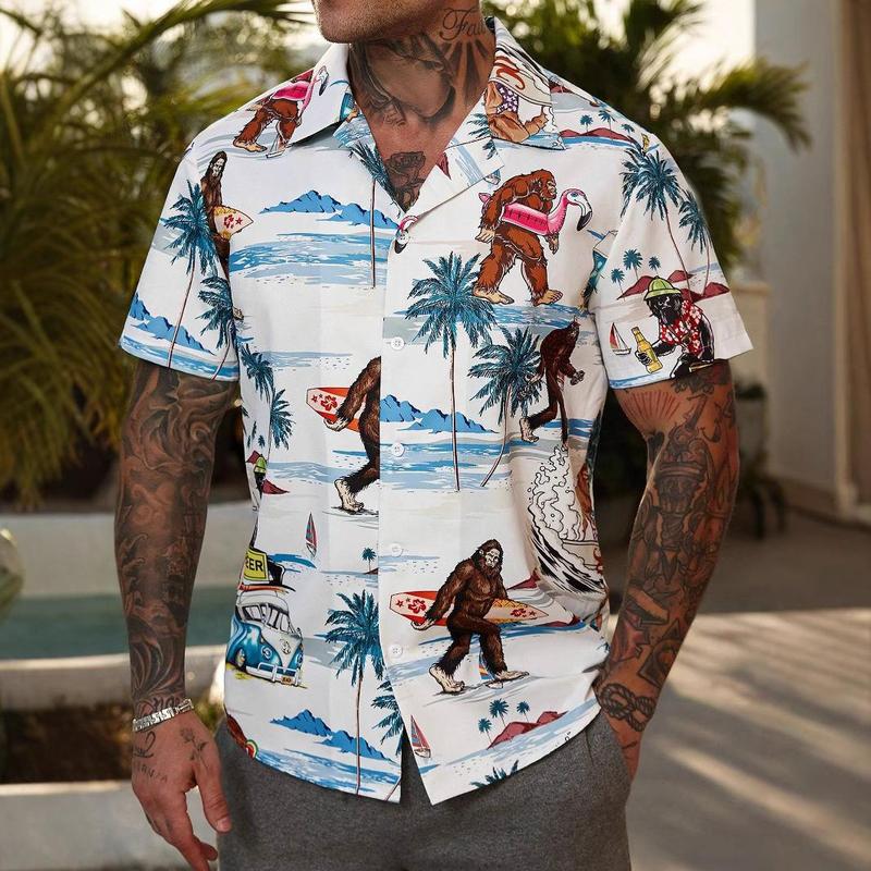 Men’s Floral Print Button Down Shirt Casual Short Sleeve Hawaiian Shirt for Men, Summer Beach Vacation Party Shirt, Lightweight Breathable Special Design Fashion Top