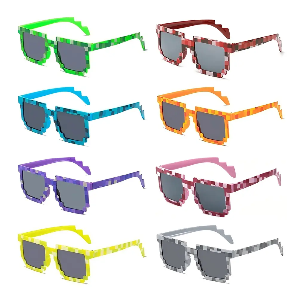 8-Piece Novelty Oversized Mosaic Checkered Plastic Eyewear Set - Green, Blue, Purple Stylish Glasses, Fashionable Multifunctional Shades for Parties, Photography Stage Decor (Home & Festive Party Supplies Accessory), Novelty Sunglasses