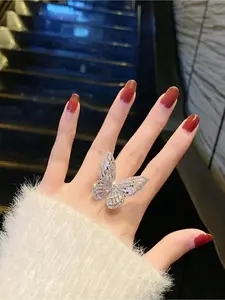 Elegant Exquisite  Cubic Zirconia Silvery Hollowed-out Butterfly Adjustable Opening Ring Wedding Party Anniversary Gift Christmas Day Daily Vacation Gift From A Best Friend