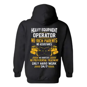 Construction Hoodie – Heavy Equipment Operator Graphic – No Rich Parents Only Hard Work – Bulldozer Workwear Hoodie – Trending Blue Collar Style