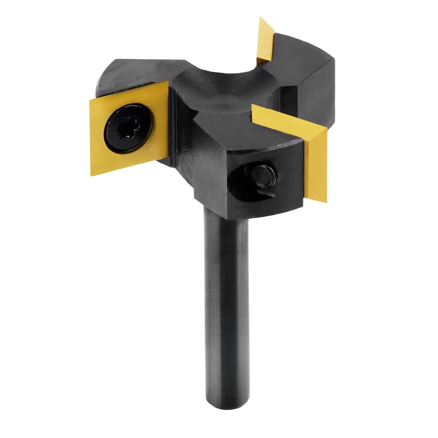 CNC Spoilboard Surfacing Router Bit, 1/4" Shank, 3 Wings, 1-1/2"  Diameter, TiN Coated Insert Carbide Slab Flattening Router Bit, Planing Bit  Planer Bit for Woodworking
