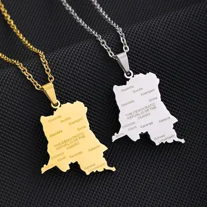 Fashion Democratic Republic of Congo Map City Pendant Necklace Unisex Couple Necklace Accessories