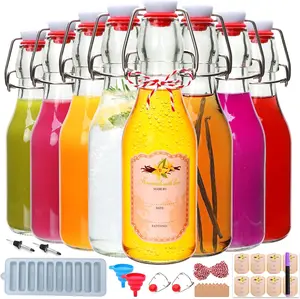 8 Set,8oz Flip Top Glass Bottle,Kombucha Bottles with Airtight Lid,Coquito Swing Top Glass Bottles with Lid for Oil, , Soda Water, Vinegar, Lemonade, Juice, Honey, DIY Storage Containers