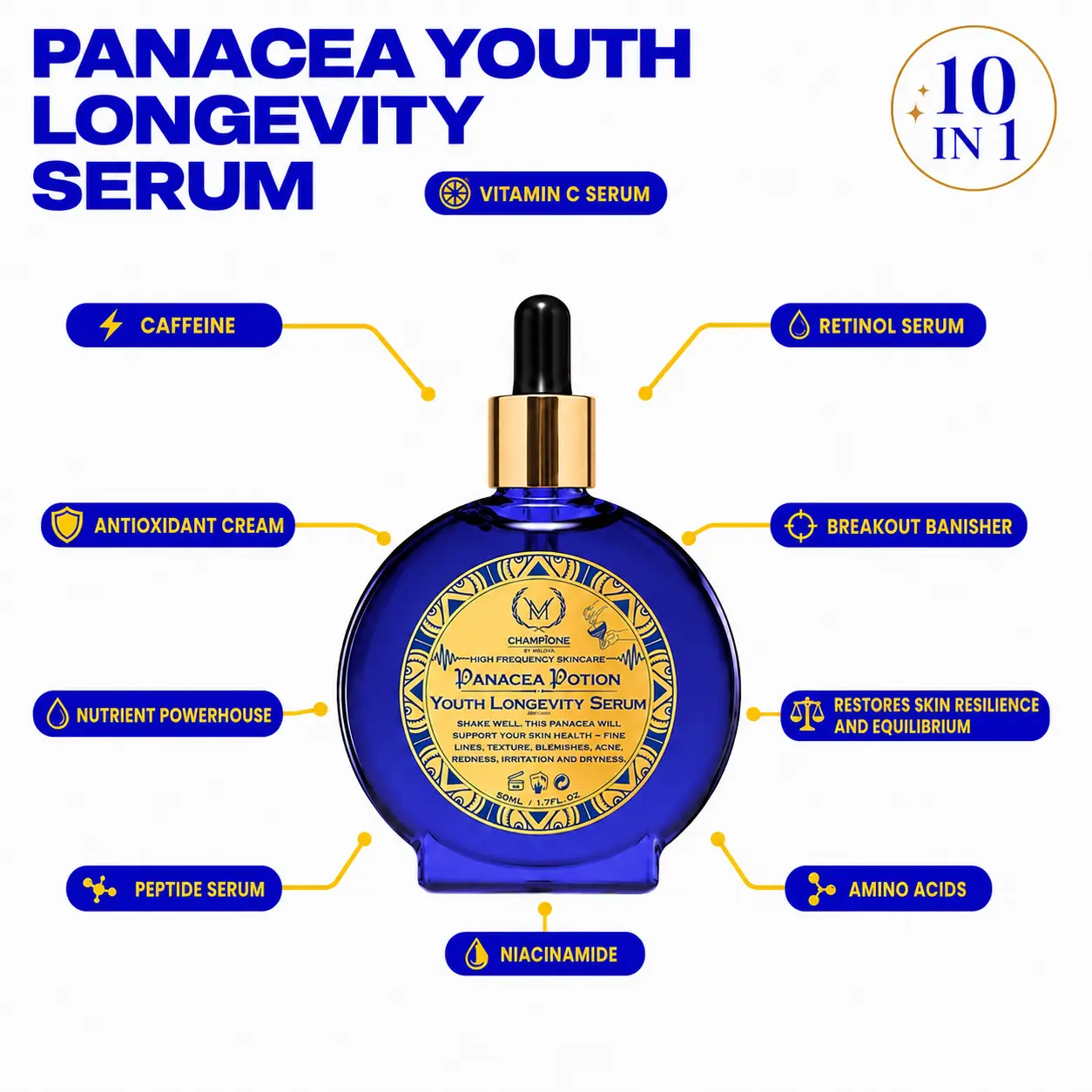 Champione Panacea Youth Potion Organic Serum 50ml - Nourishing & Redness Fighting Formula for Youthful Glow & Skin Health