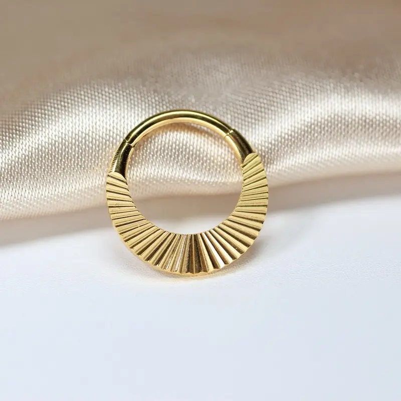 16G Titanium Septum Ring Wide Gold Radiant Hinged Segment Clicker Ring for Cartilage Daith Piercing Minimalist Body Jewelry
