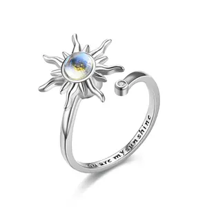 You Are My Sunshine Flower Sunflower Bee Star Moon Spinning Rings for Adults Adjustable Open Cuff Ring Stackable Jewelry for Women