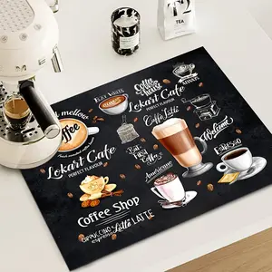 A Coffee Machine Countertop Mat Featuring a Latte Time Design, Made of Retro Bohemian Style Diatomaceous Earth for Absorbency, Suitable for Draining Utensils, Counter Decoration, And Perfect for Use in Apartment Kitchens And Coffee Bar Settings.
