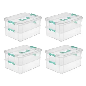Sterilite Stack and Carry 2 Layer Handle Box Stackable Storage Container, 4 Pack Organiser