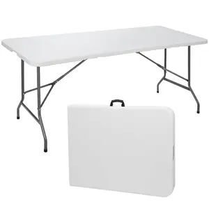 SuperDeal 6ft Folding Game Table Portable Camping Table for Picnic Beach 71" x 27" White