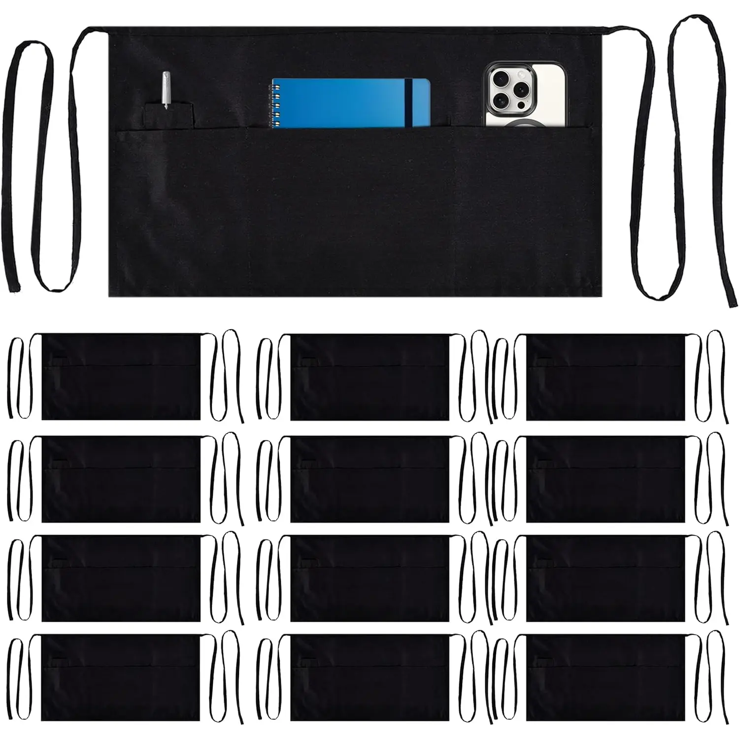 Server Aprons with 3 Pockets, Black Waitress/Waiter Apron, Aprons with Pockets for Serving