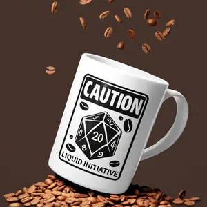 Caution: Liquid Initiative Mug - Essential for Gamers, RPG, TTRPG, RPG Fans and Caffeine Coffee Lovers