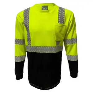 High Visibility Yellow / Black Safety long sleeve shirt/ reflective yellow black safety shirt ( SEE SIZE INFORMATION ON Description)